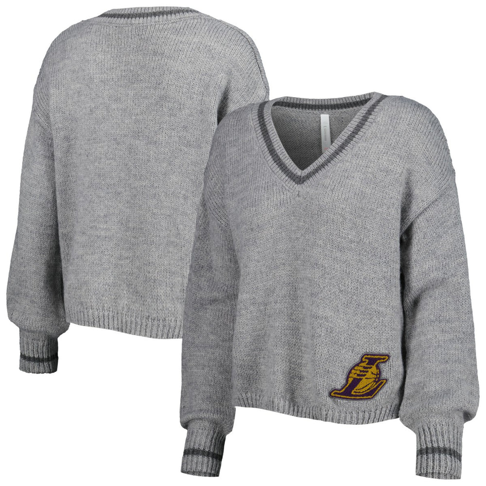 Los Angeles Lakers Lusso Women's Scarletts Lantern Sleeve Tri-Blend V-Neck Pullover Sweater Gray - NBA