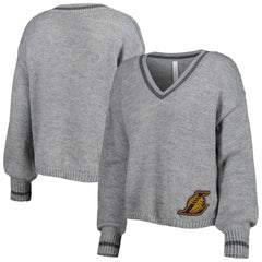 Los Angeles Lakers Lusso Women's Scarletts Lantern Sleeve Tri-Blend V-Neck Pullover Sweater Gray - NBA