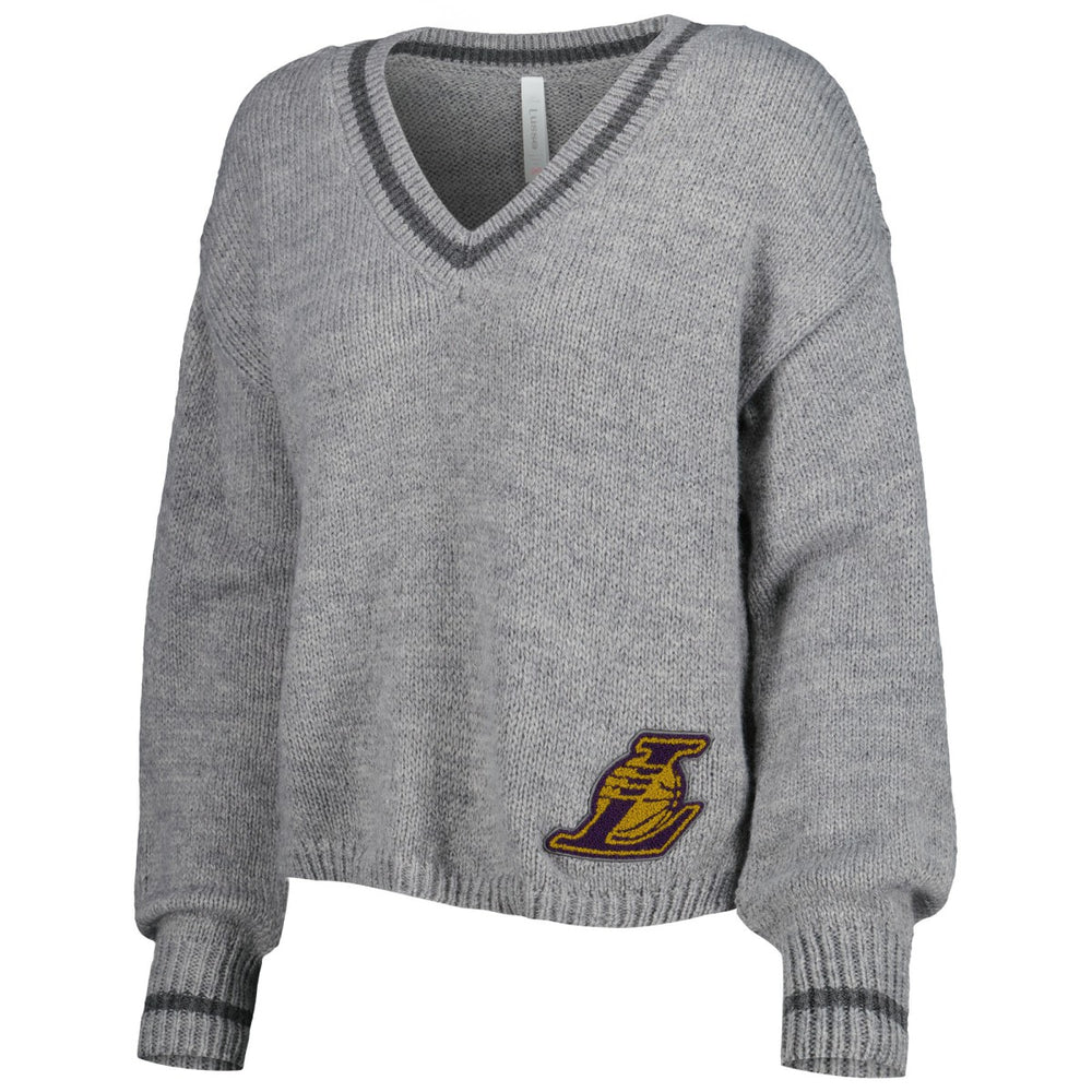 Los Angeles Lakers Lusso Women's Scarletts Lantern Sleeve Tri-Blend V-Neck Pullover Sweater Gray - NBA