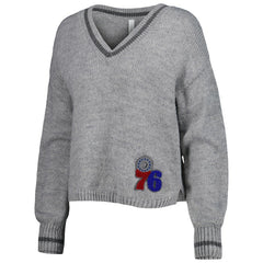 Philadelphia 76ers Lusso Women's Scarletts Lantern Sleeve Tri-Blend V-Neck Pullover Sweater Gray - NBA
