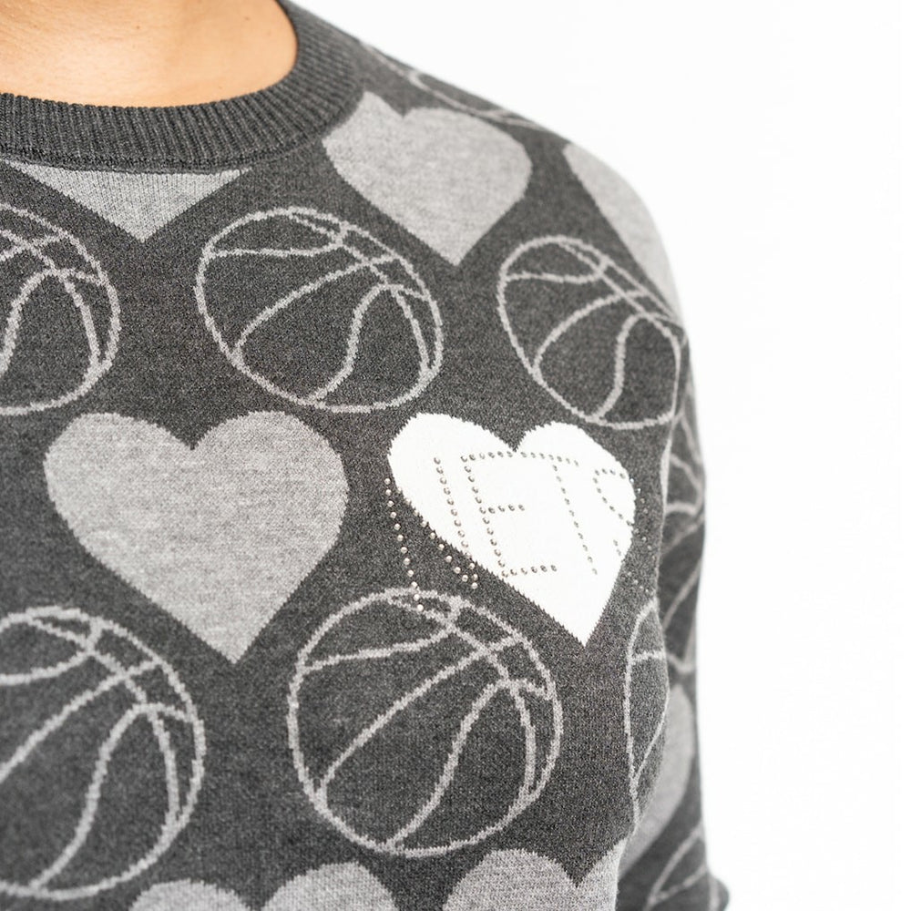 Brooklyn Nets Lusso Women's Basketball Love Swarovski Crystal Intarsia Pullover Sweater Charcoal - NBA