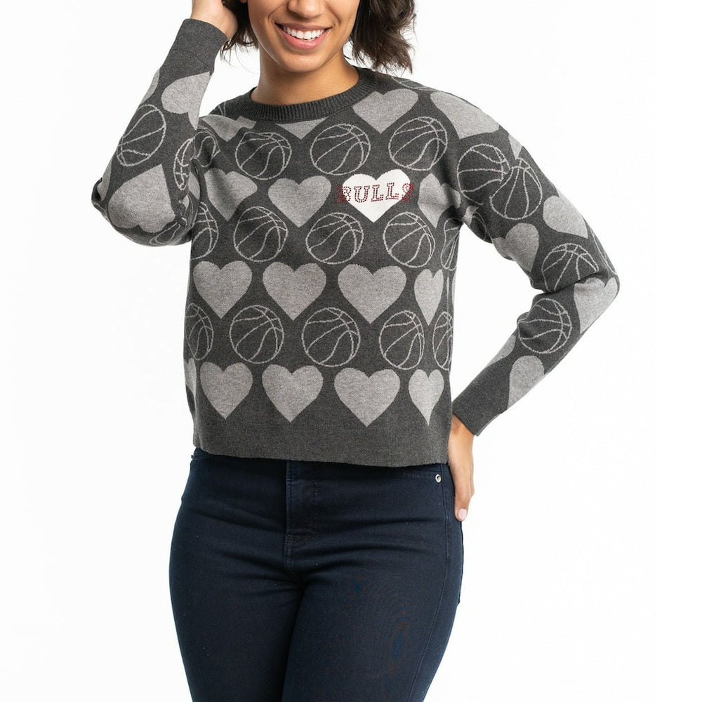 Chicago Bulls Lusso Women's Basketball Love Swarovski Crystal Intarsia Pullover Sweater Charcoal - NBA