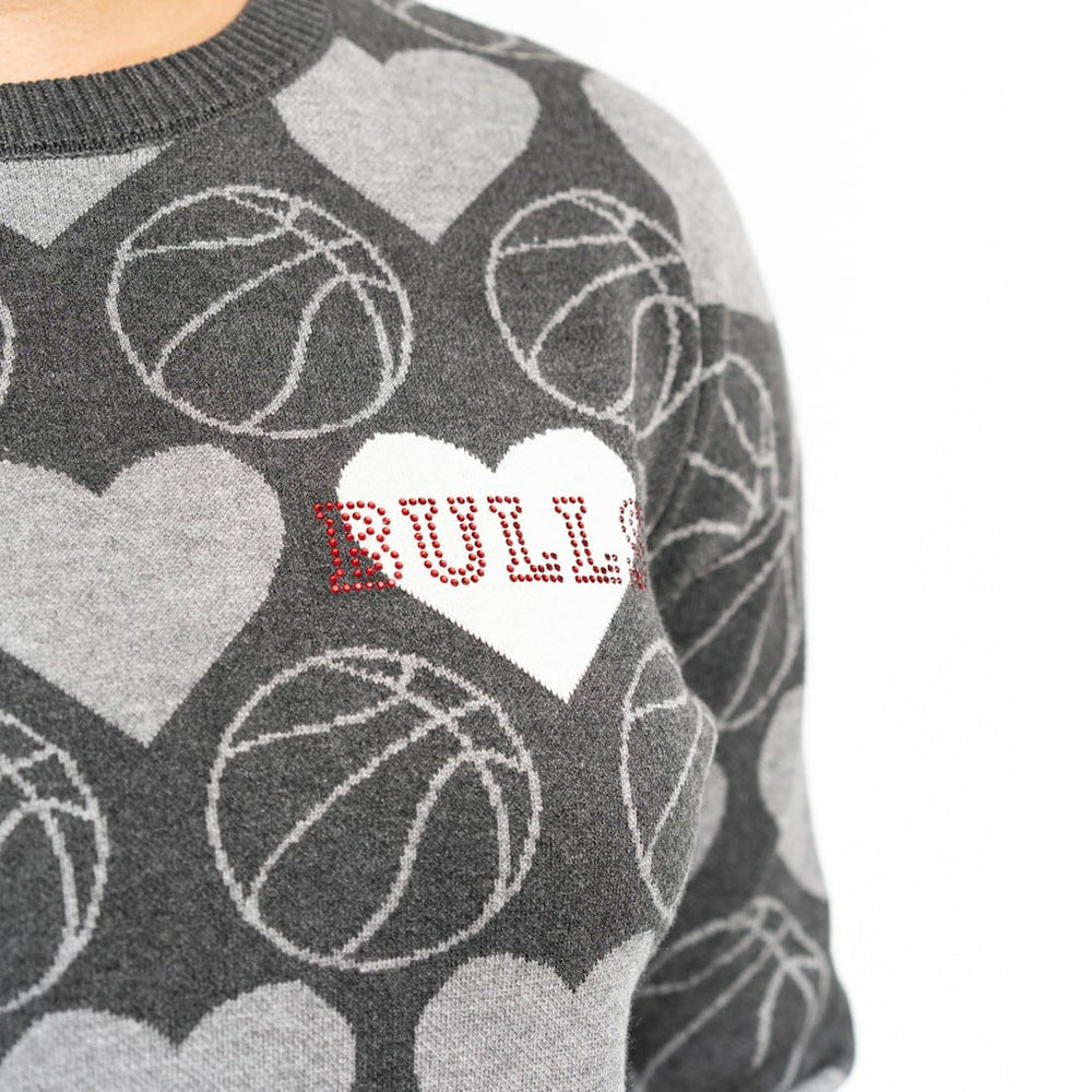 Chicago Bulls Lusso Women's Basketball Love Swarovski Crystal Intarsia Pullover Sweater Charcoal - NBA