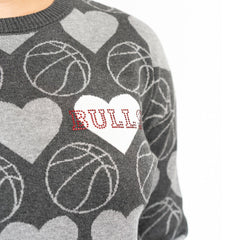 Chicago Bulls Lusso Women's Basketball Love Swarovski Crystal Intarsia Pullover Sweater Charcoal - NBA