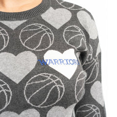 Golden State Warriors Lusso Women's Basketball Love Swarovski Crystal Intarsia Pullover Sweater Charcoal - NBA