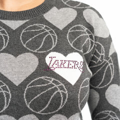 Los Angeles Lakers Lusso Women's Basketball Love Swarovski Crystal Intarsia Pullover Sweater Charcoal - NBA