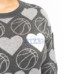 Philadelphia 76ers Lusso Women's Basketball Love Swarovski Crystal Intarsia Pullover Sweater Charcoal - NBA