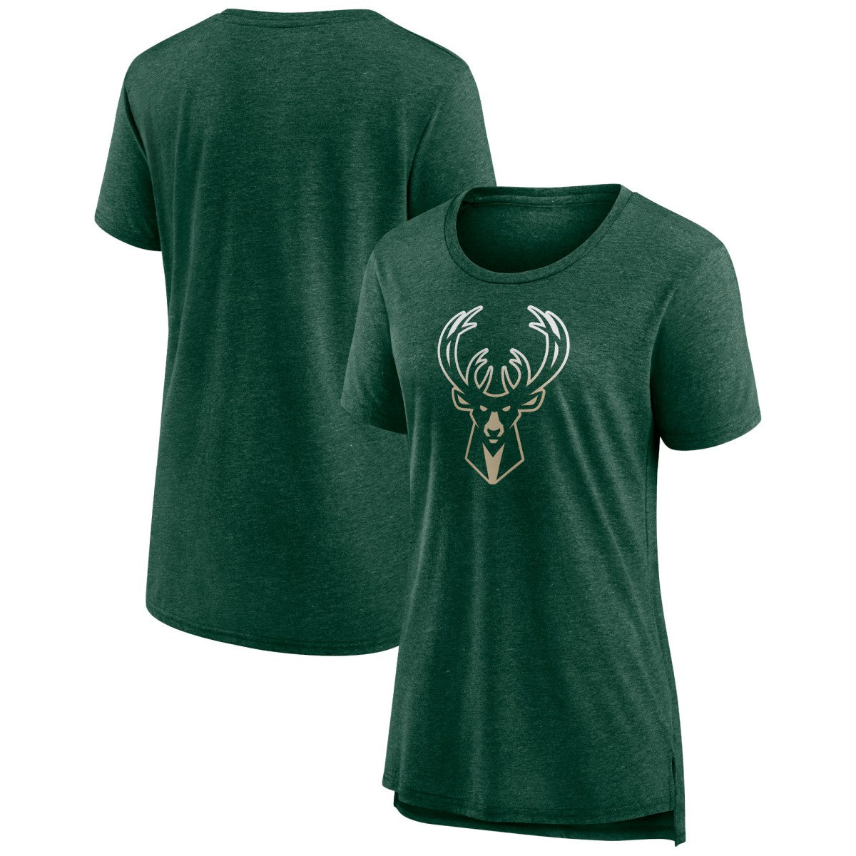 Milwaukee Bucks Women's Gradient Logo Tri-Blend T-Shirt Heather Hunter Green - NBA