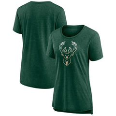 Milwaukee Bucks Women's Gradient Logo Tri-Blend T-Shirt Heather Hunter Green - NBA