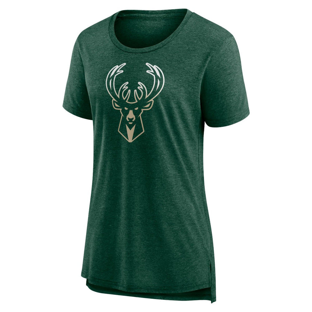 Milwaukee Bucks Women's Gradient Logo Tri-Blend T-Shirt Heather Hunter Green - NBA