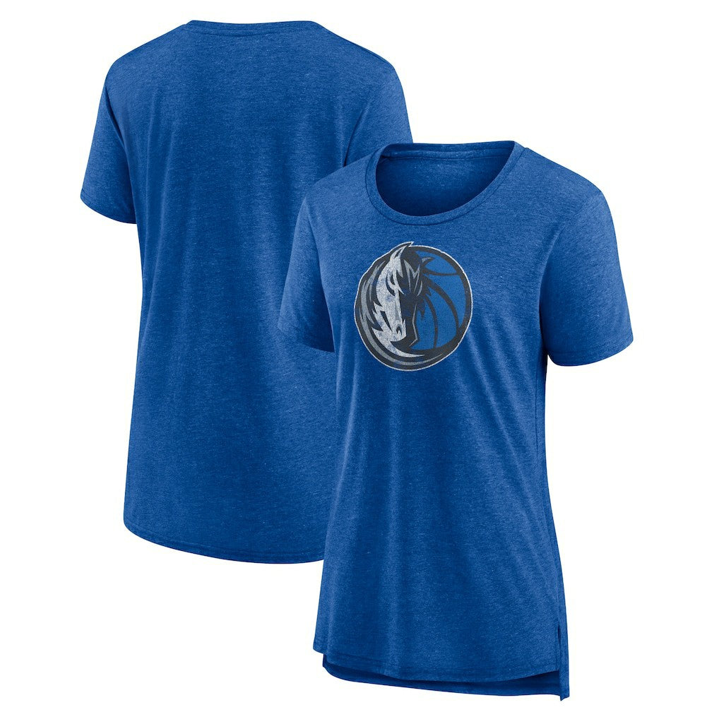 Dallas Mavericks Women's Distressed Logo Tri-Blend T-Shirt Heather Blue - NBA
