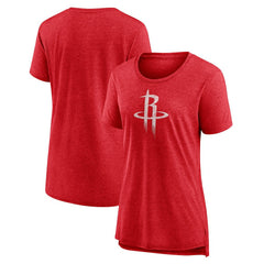 Houston Rockets Women's Distressed Logo Tri-Blend T-Shirt Heather Red - NBA