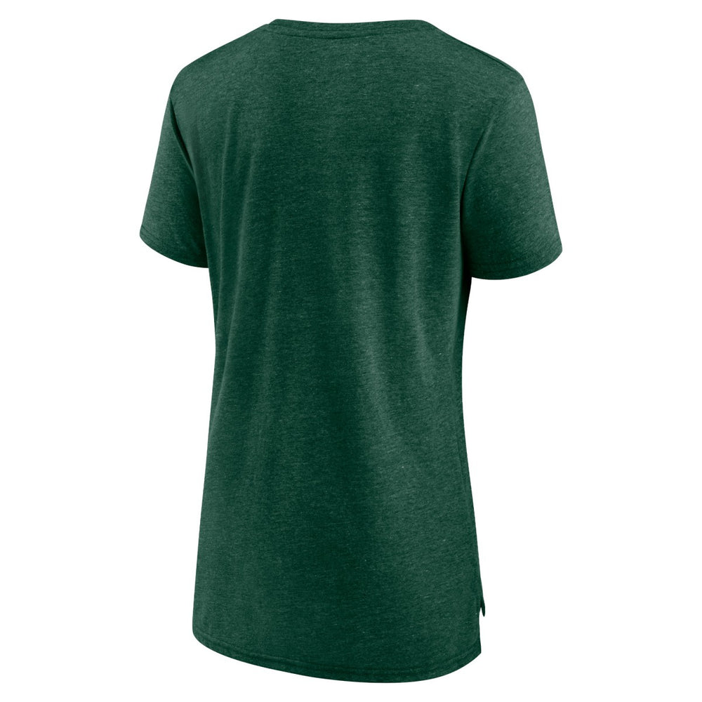 Milwaukee Bucks Women's Distressed Logo Tri-Blend T-Shirt Heather Hunter Green - NBA