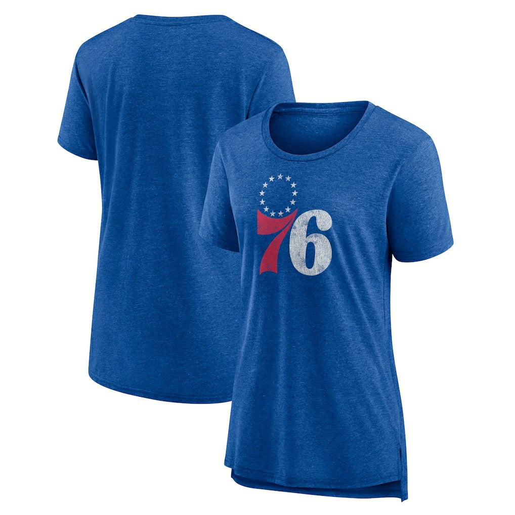 Philadelphia 76ers Women's Distressed Logo Tri-Blend T-Shirt Heather Royal - NBA