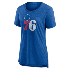 Philadelphia 76ers Women's Distressed Logo Tri-Blend T-Shirt Heather Royal - NBA