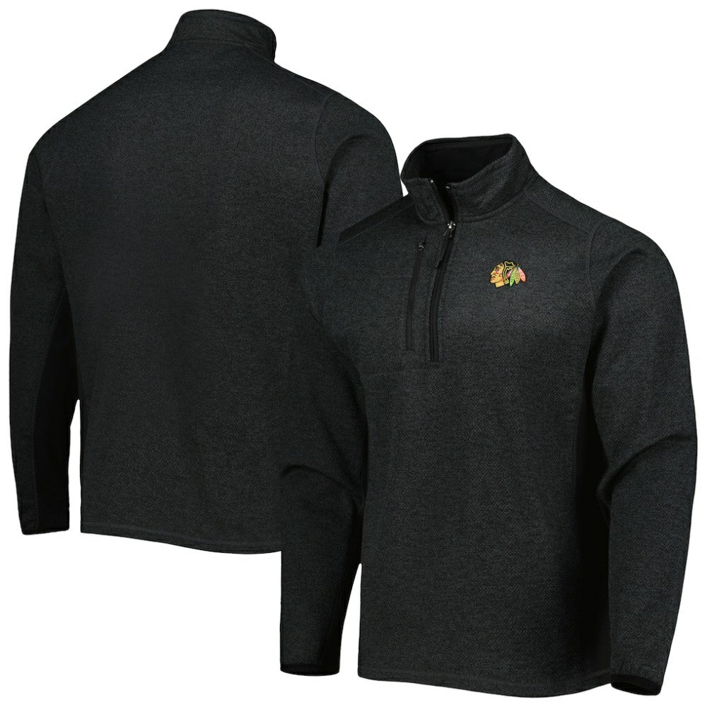 Chicago Blackhawks Antigua Course Quarter-Zip Jacket - Heathered Black - NHL