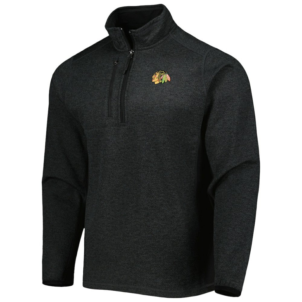 Chicago Blackhawks Antigua Course Quarter-Zip Jacket - Heathered Black - NHL