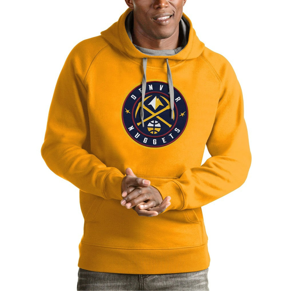 Denver Nuggets Antigua Team Logo Victory Pullover Hoodie Gold - NBA