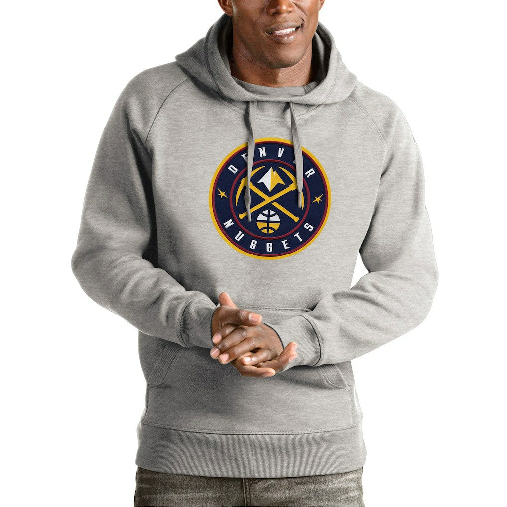 Denver Nuggets Antigua Team Logo Victory Pullover Hoodie Heather Gray - NBA