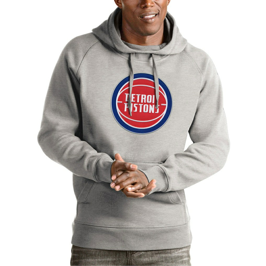 Detroit Pistons Antigua Team Logo Victory Pullover Hoodie Heather Gray - NBA