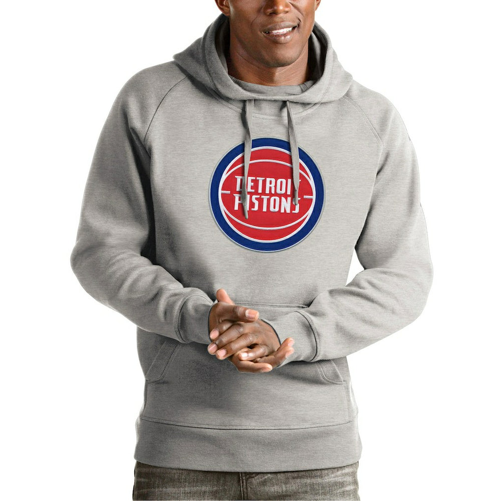 Detroit Pistons Antigua Team Logo Victory Pullover Hoodie Heather Gray - NBA