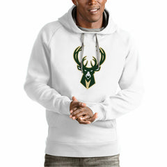 Milwaukee Bucks Antigua Team Logo Victory Pullover Hoodie White - NBA