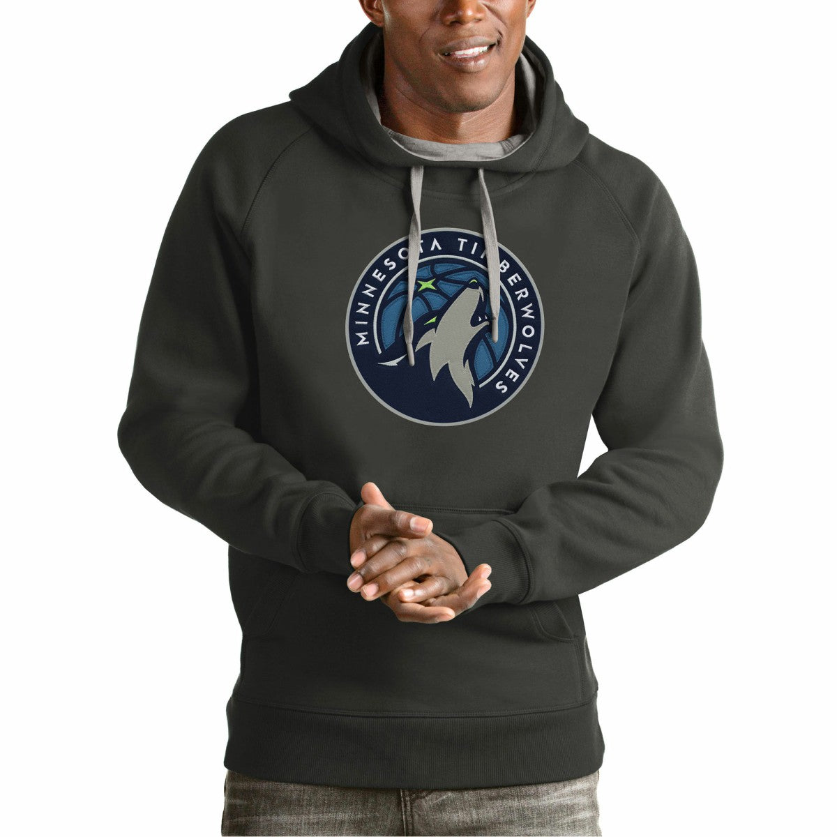 Minnesota Timberwolves Antigua Team Logo Victory Pullover Hoodie Charcoal - NBA