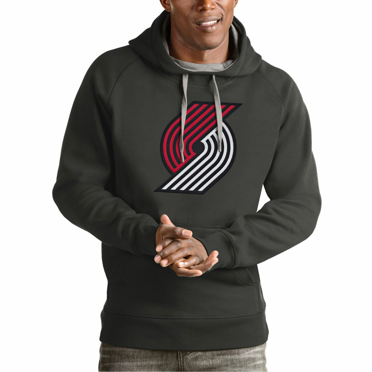 Portland Trail Blazers Antigua Team Logo Victory Pullover Hoodie Charcoal - NBA