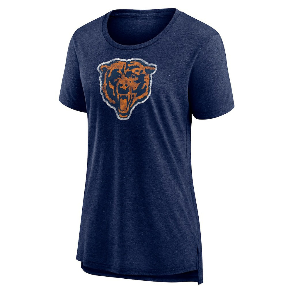 Chicago Bears Women's Throwback Team Logo Tri-Blend T-Shirt Heather Navy | NFL