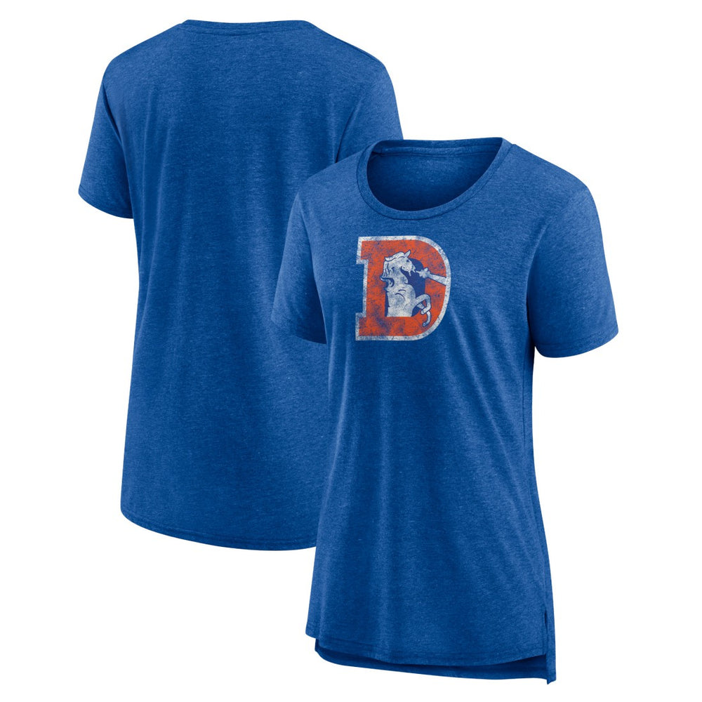 Denver Broncos Women's Throwback Team Logo Tri-Blend T-Shirt Heather Royal | NFL