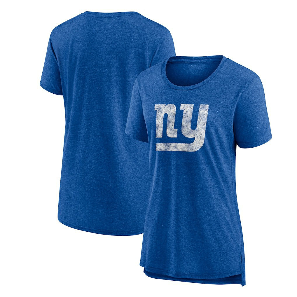 New York Giants Women's Throwback Team Logo Tri-Blend T-Shirt Heather Royal | NFL