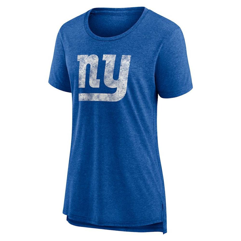 New York Giants Women's Throwback Team Logo Tri-Blend T-Shirt Heather Royal | NFL