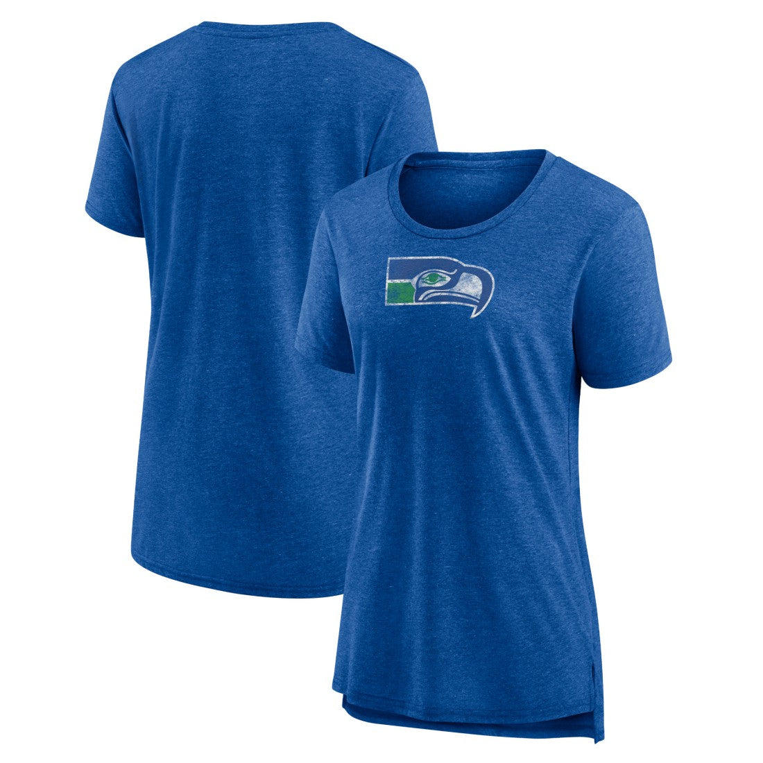 Seattle Seahawks Women's Throwback Team Logo Tri-Blend T-Shirt Heather Royal | NFL