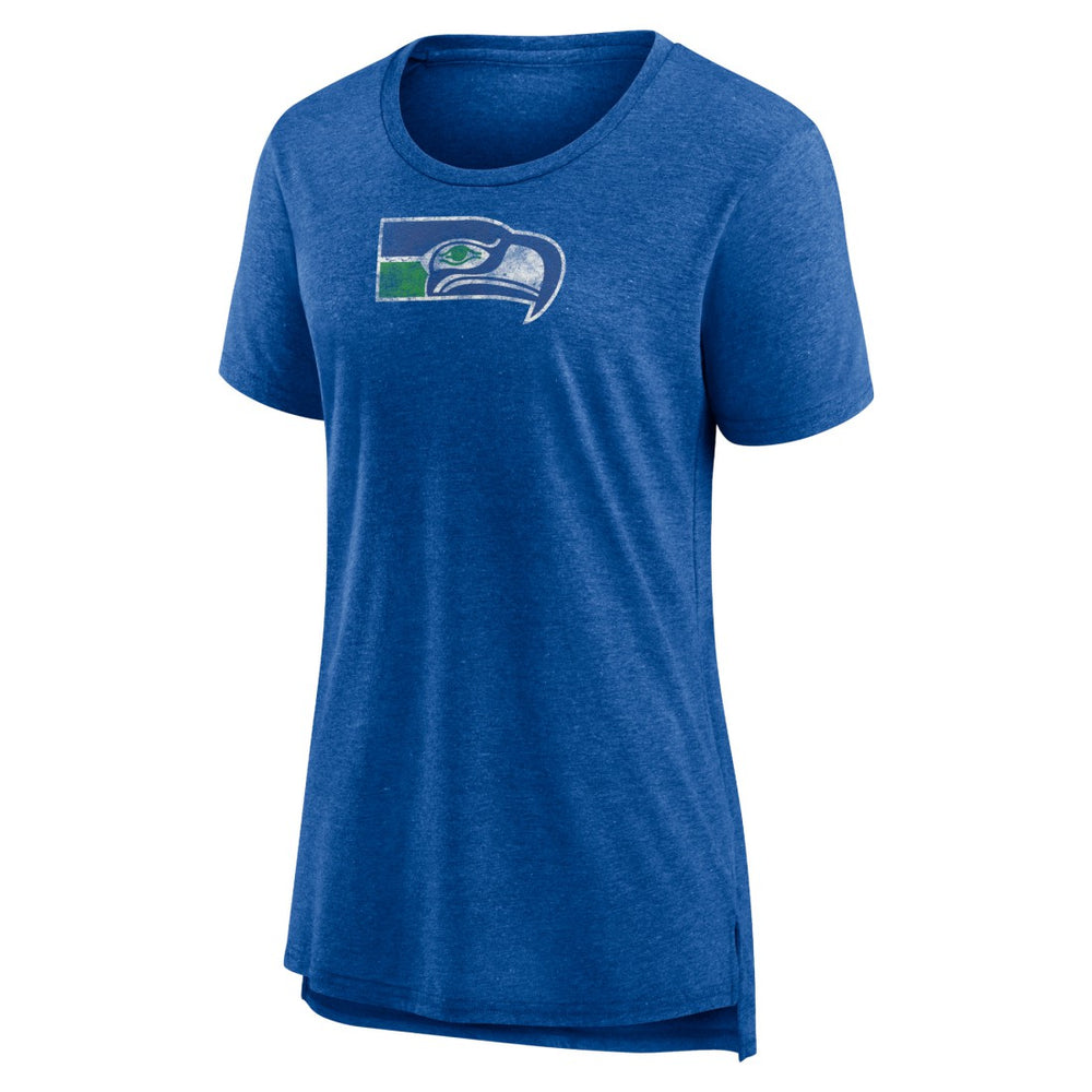 Seattle Seahawks Women's Throwback Team Logo Tri-Blend T-Shirt Heather Royal | NFL