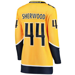 Kiefer Sherwood Nashville Predators Fanatics Women's Home Breakaway Player Jersey - Gold - NHL