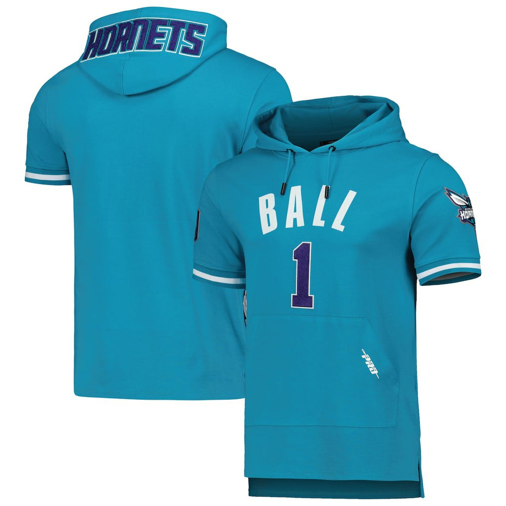 LaMelo Ball Charlotte Hornets Pro Standard Name & Number Short Sleeve Pullover Hoodie Teal - NBA