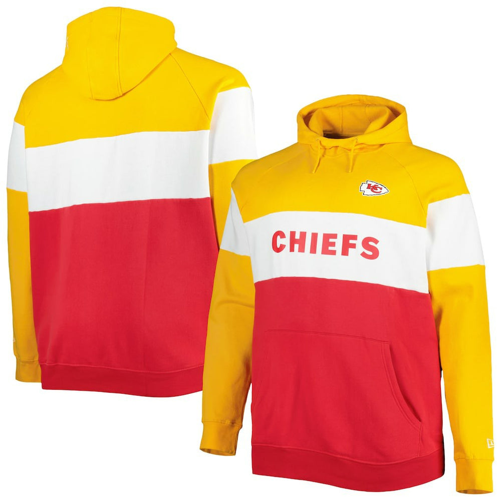 Kansas City Chiefs New Era Big & Tall Current Colorblock Raglan Fleece Pullover Hoodie Red/Gold | NFL