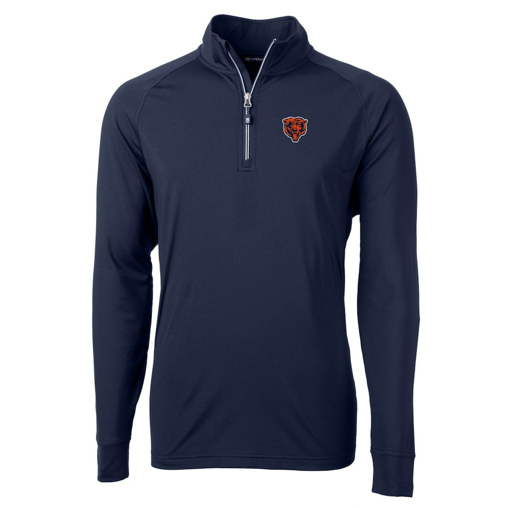 Chicago Bears Cutter & Buck Adapt Eco Knit Stretch Recycled Big & Tall Quarter-Zip Throwback Pullover Top Navy | NFL