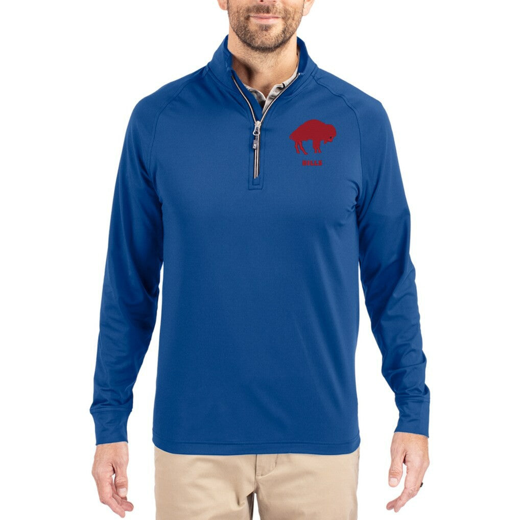 Buffalo Bills Cutter & Buck Adapt Eco Knit Stretch Recycled Big & Tall Quarter-Zip Throwback Pullover Top Royal | NFL