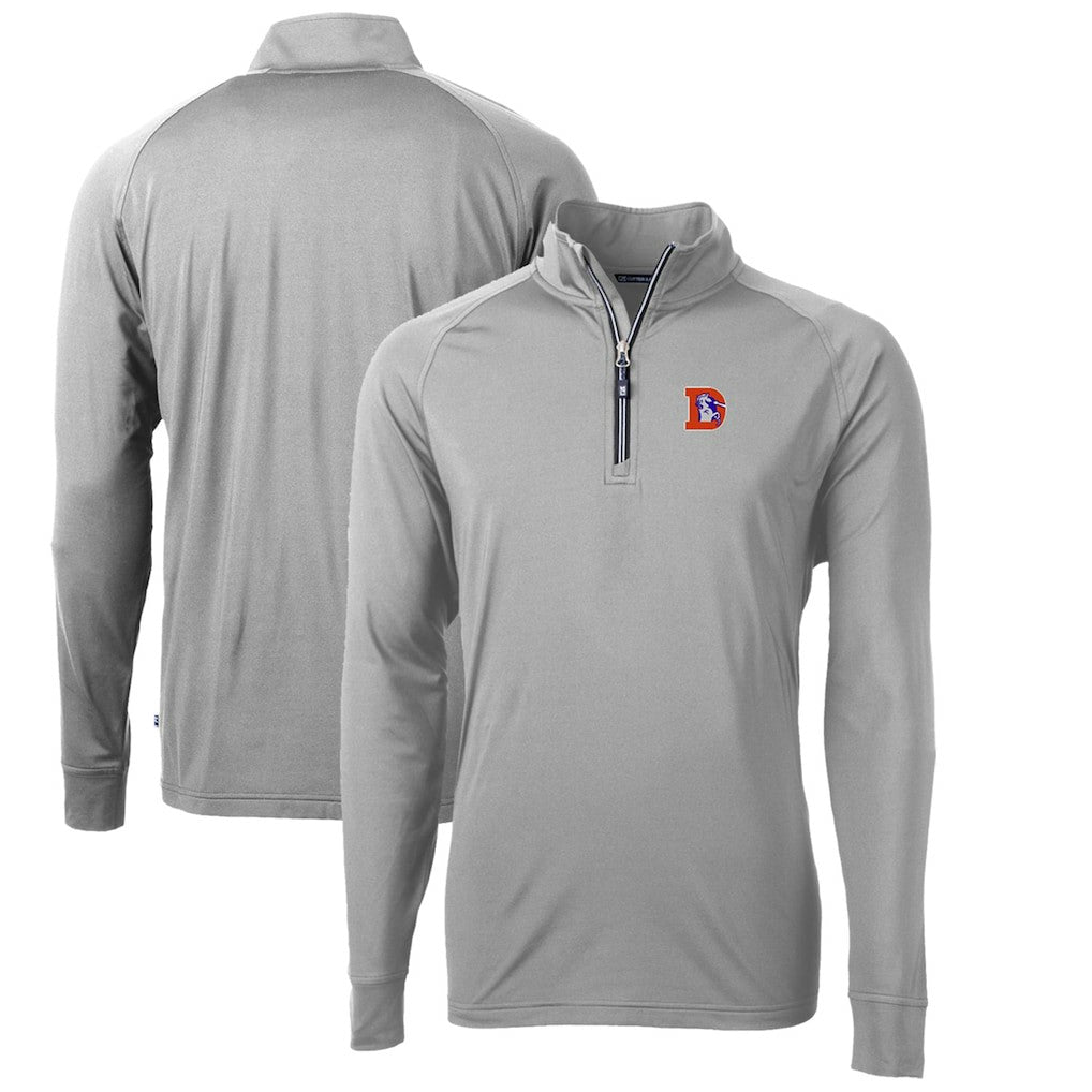 Denver Broncos Cutter & Buck Adapt Eco Knit Stretch Recycled Big & Tall Quarter-Zip Throwback Pullover Top Gray | NFL