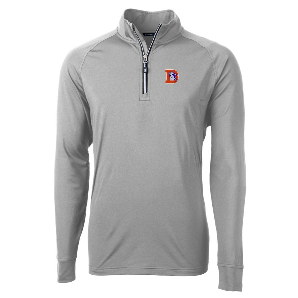 Denver Broncos Cutter & Buck Adapt Eco Knit Stretch Recycled Big & Tall Quarter-Zip Throwback Pullover Top Gray | NFL
