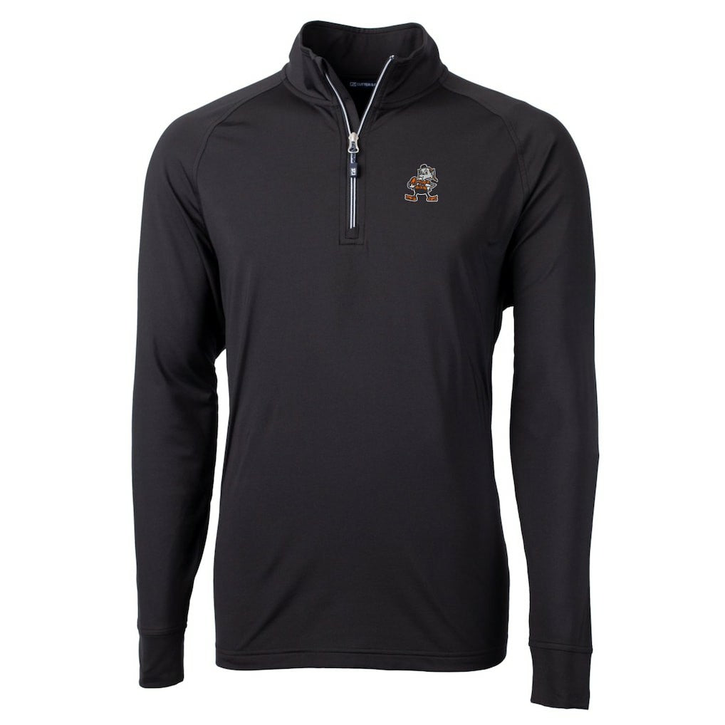Cleveland Browns Cutter & Buck Adapt Eco Knit Stretch Recycled Big & Tall Quarter-Zip Throwback Pullover Top Black | NFL