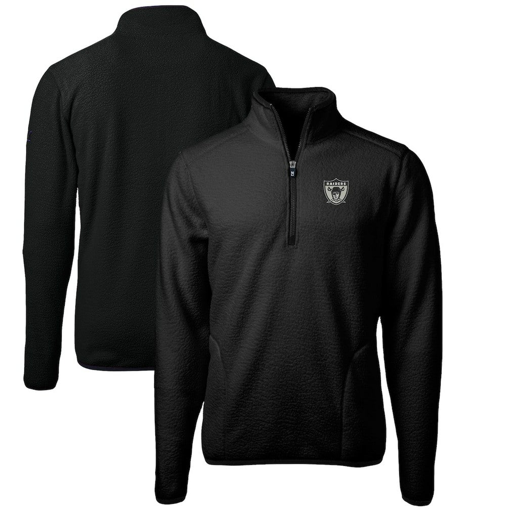 Las Vegas Raiders Cutter & Buck Cascade Eco Sherpa Fleece Big & Tall Quarter-Zip Throwback Jacket Black | NFL