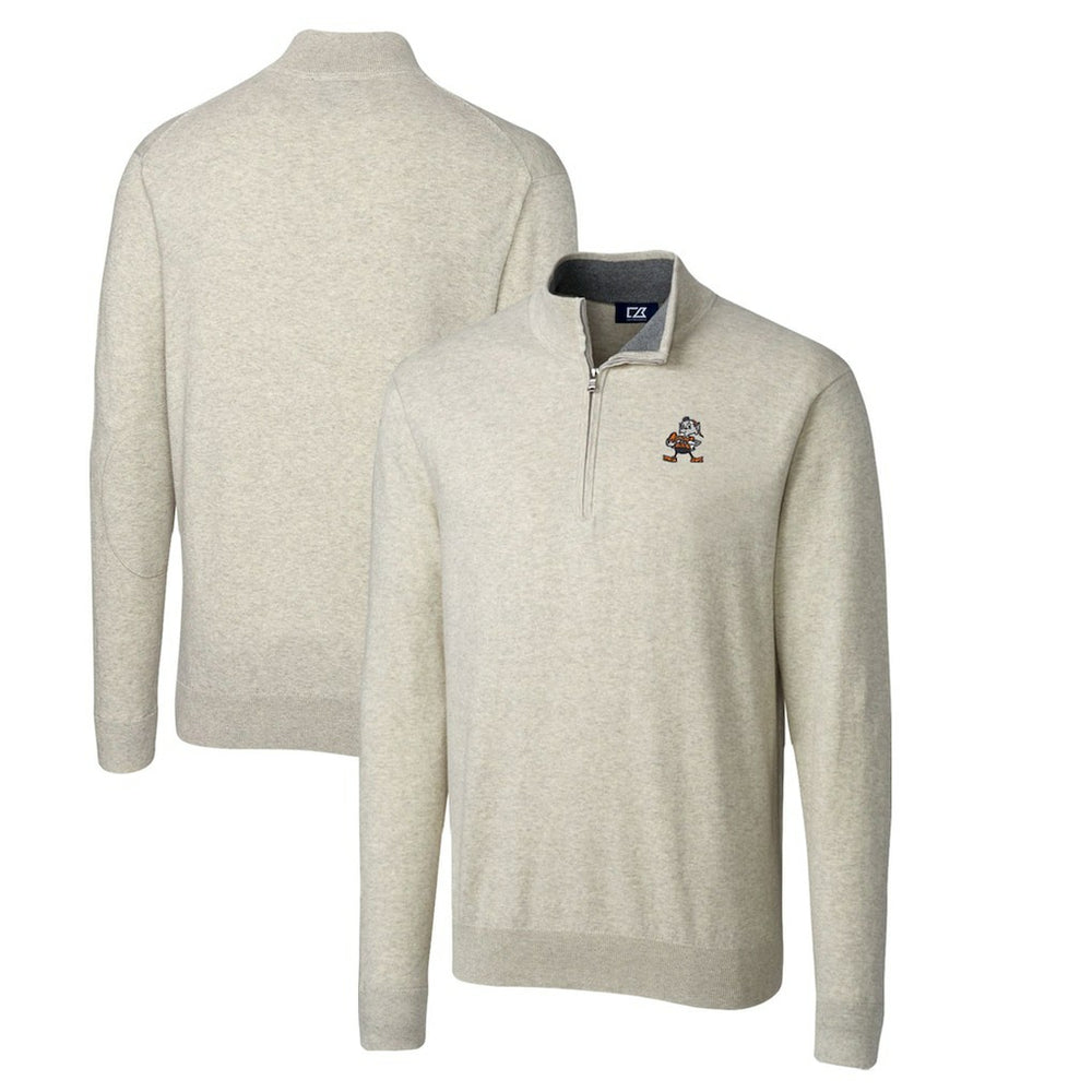 Cleveland Browns Cutter & Buck Throwback Logo Lakemont Tri-Blend Big & Tall Quarter-Zip Pullover Sweater Oatmeal | NFL