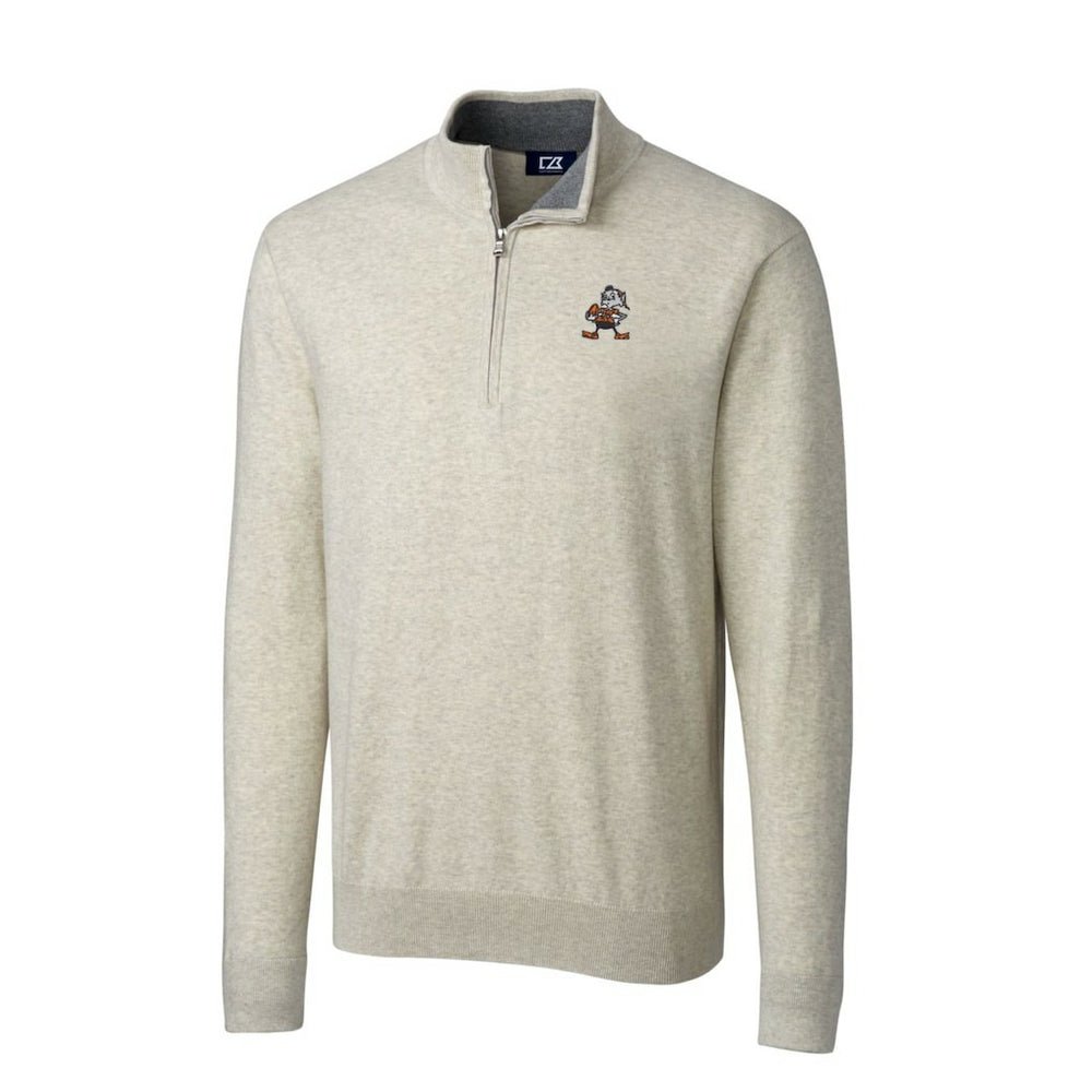 Cleveland Browns Cutter & Buck Throwback Logo Lakemont Tri-Blend Big & Tall Quarter-Zip Pullover Sweater Oatmeal | NFL