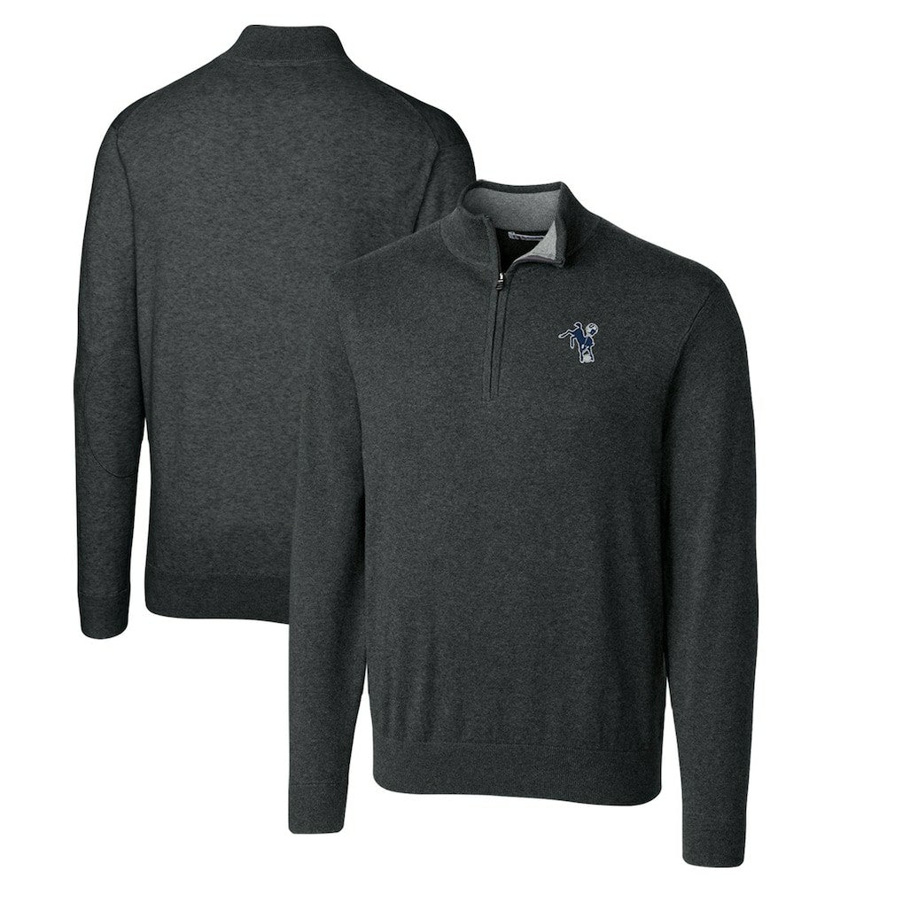 Indianapolis Colts Cutter & Buck Throwback Logo Lakemont Tri-Blend Big & Tall Quarter-Zip Pullover Sweater Heather Charcoal | NFL