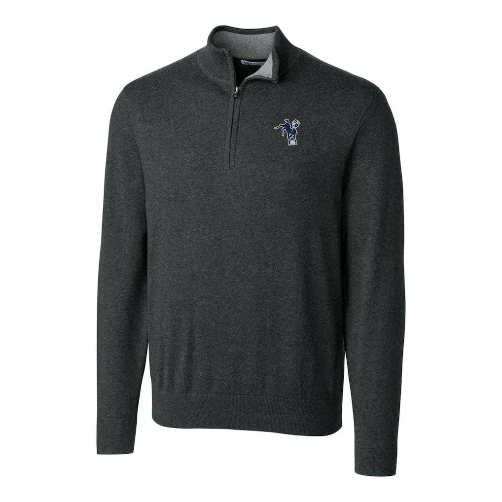 Indianapolis Colts Cutter & Buck Throwback Logo Lakemont Tri-Blend Big & Tall Quarter-Zip Pullover Sweater Heather Charcoal | NFL