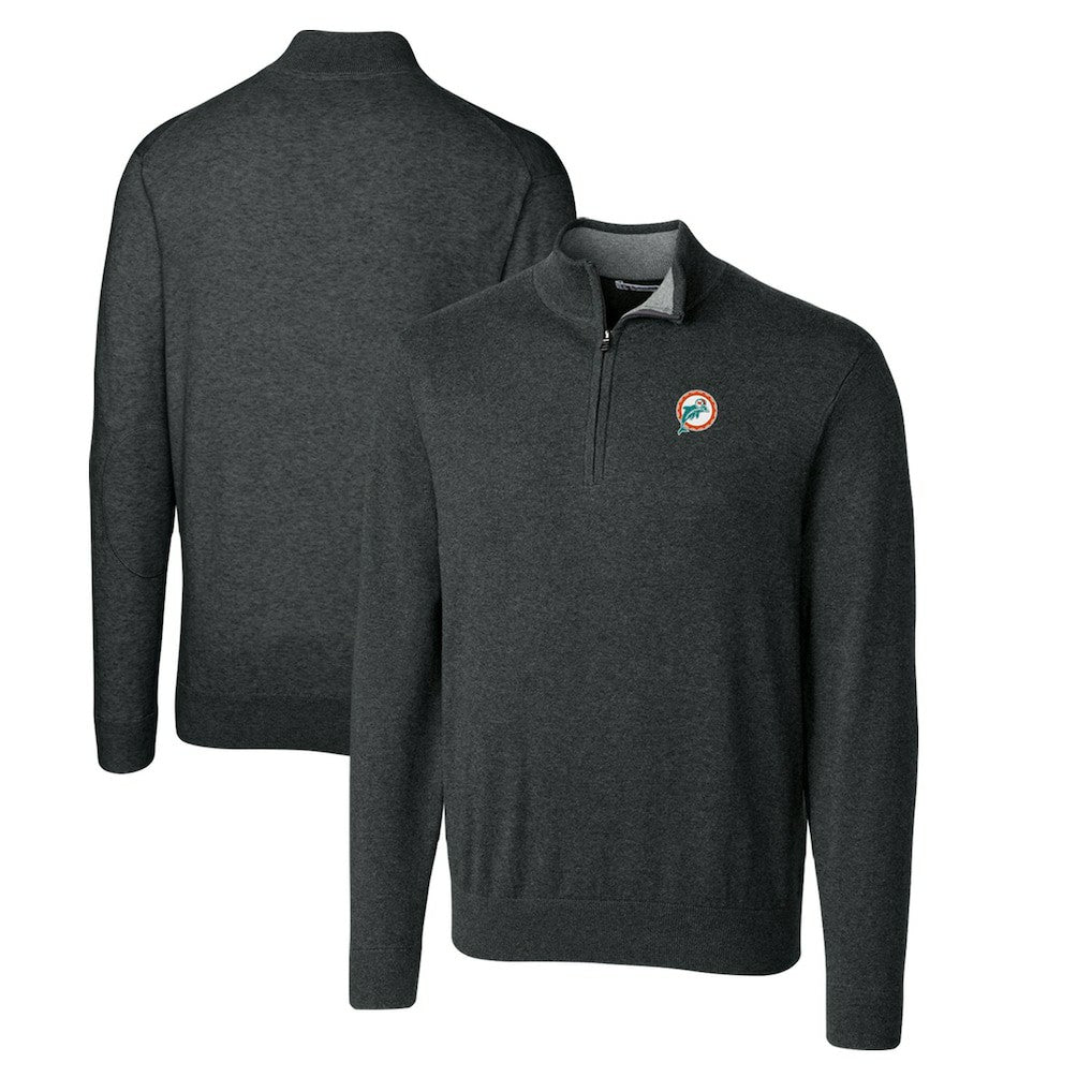 Miami Dolphins Cutter & Buck Throwback Logo Lakemont Tri-Blend Big & Tall Quarter-Zip Pullover Sweater Heather Charcoal | NFL