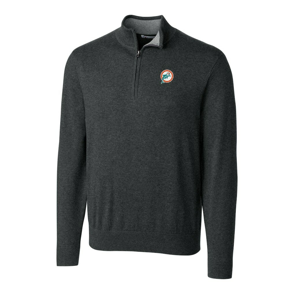 Miami Dolphins Cutter & Buck Throwback Logo Lakemont Tri-Blend Big & Tall Quarter-Zip Pullover Sweater Heather Charcoal | NFL