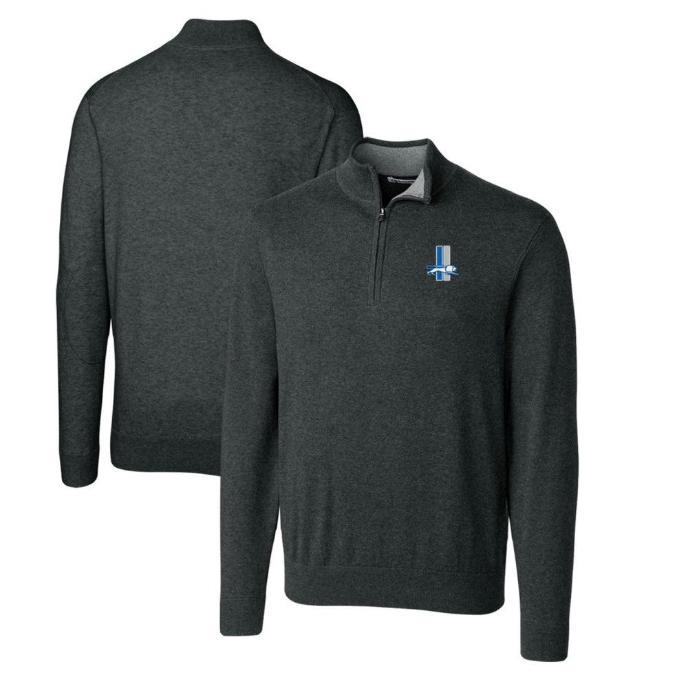 Detroit Lions Cutter & Buck Throwback Logo Lakemont Tri-Blend Big & Tall Quarter-Zip Pullover Sweater Heather Charcoal | NFL